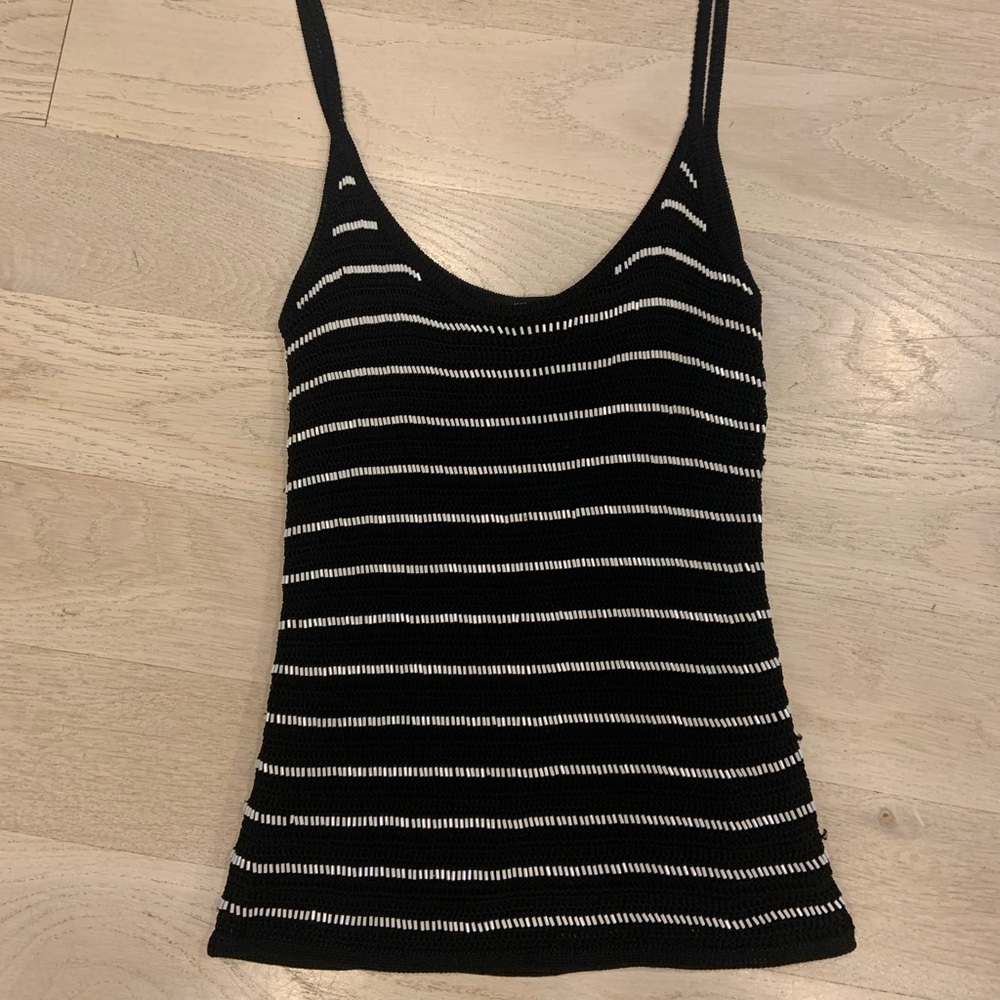 Mesh black top with white beading.